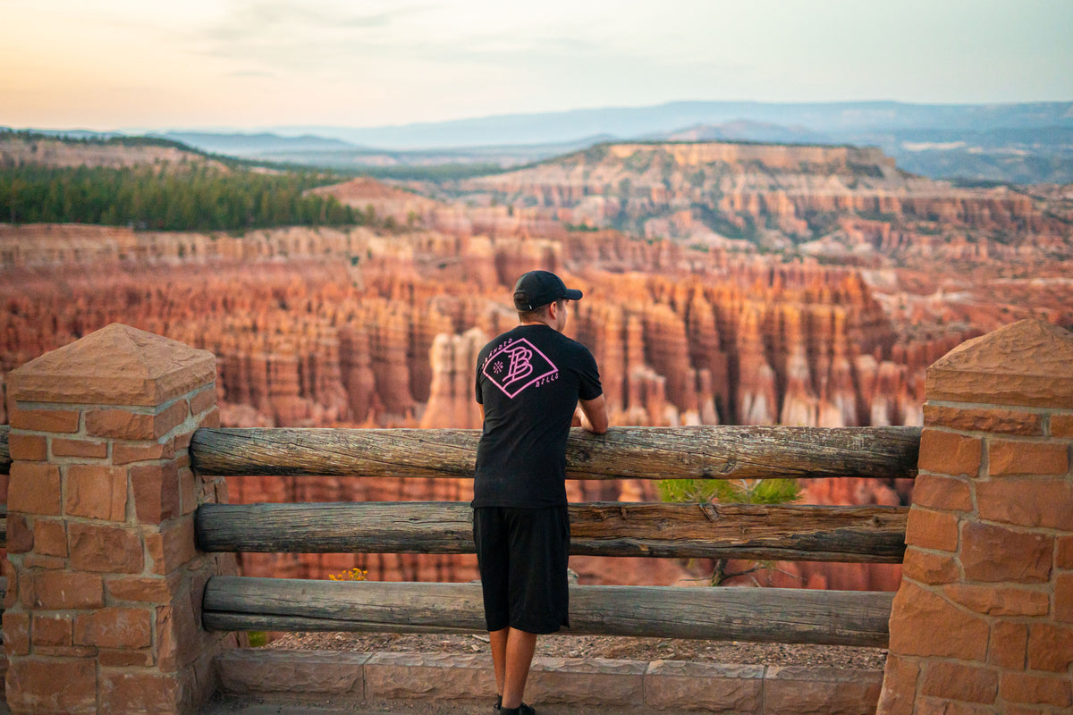 Person wearing Branded Bills apparel at a canyon overlook